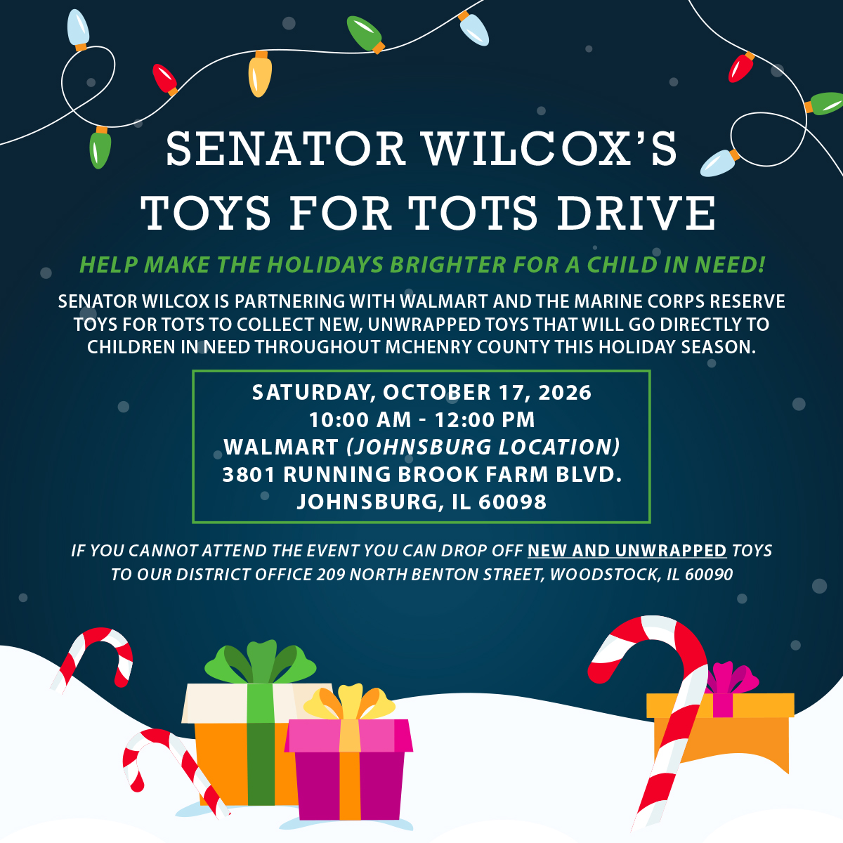 Senator Wilcox’s Toys for Tots Drive
